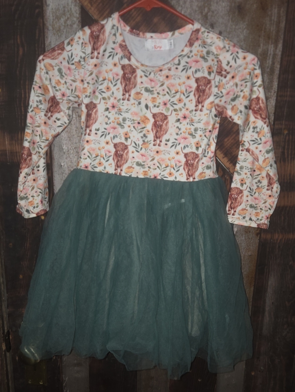 Floral Woodland Lion Green Tulle Kids Dress